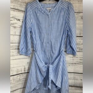 Evereve Blue White Striped Button up Dress Tie Waist